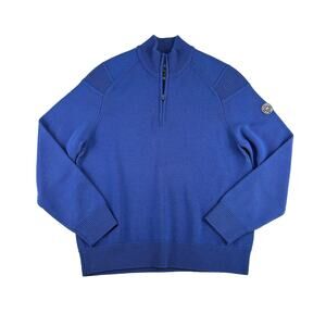 Victorinox Wool 1/4 Zip Pullover Sweater Mens XL Blue Swiss Army Patch Apres Ski